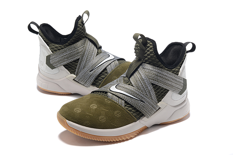 Men Nike Lebron James Soldier 12 Green Grey White Gum Sole Shoes